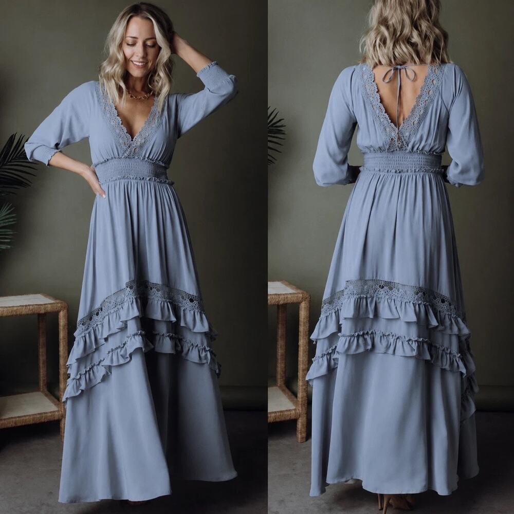 Baltic Born Pippa Ruffle Maxi Dress dusty blue